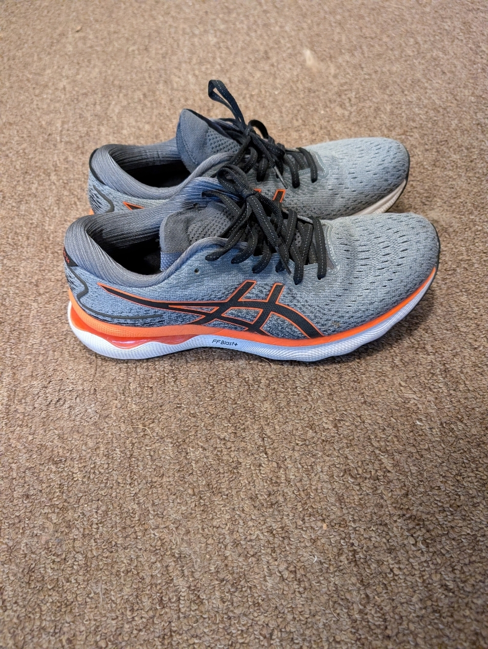 Asics Gray and Orange FFBlast Plus Running Sneakers Mens 9 (Womens 10.5) - Picture 2 of 7